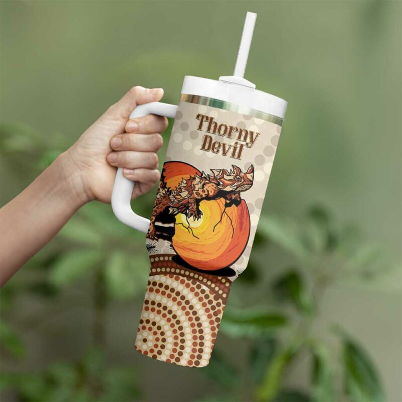 Thorny Devil Australia Baby Moloch Horridus With Ants ‚Äì Aboriginal Art Custom Stanley Quencher 40oz Stainless Steel Tumbler With Handle - Threewoofs - Image 4