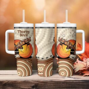 Thorny Devil Australia Baby Moloch Horridus With Ants ‚Äì Aboriginal Art Custom Stanley Quencher 40oz Stainless Steel Tumbler With Handle - Threewoofs