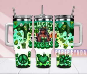 Lucky Vibes St. Patrick's Day Tumbler with Straw - Festive Green Design