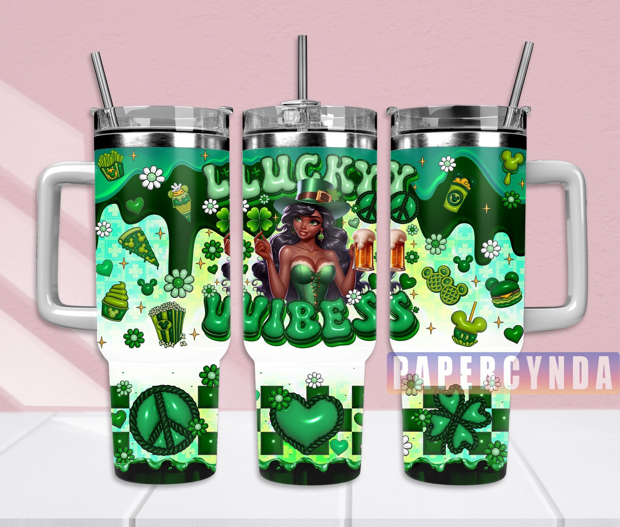 Lucky Vibes St. Patrick's Day Tumbler with Straw - Festive Green Design