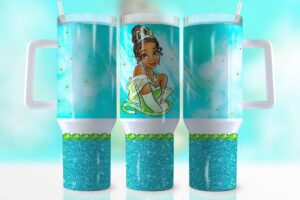 Enchanting Princess Tumbler - Sparkling Turquoise with Handle & Straw
