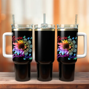 Vibrant Skull & Sunflower Insulated Travel Mug with Handle & Straw