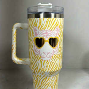 Stylish Tiger Heart Sunglasses Mug - Insulated Travel Tumbler for Hot & Cold Drinks