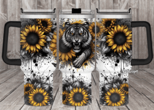Tiger & Sunflower Travel Mug - Bold Design for On-the-Go Style
