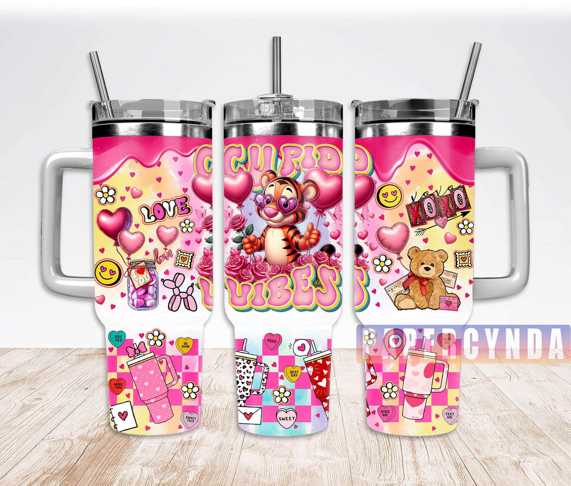Vibrant Love-Themed Tumbler with Straw - Cute & Colorful Design