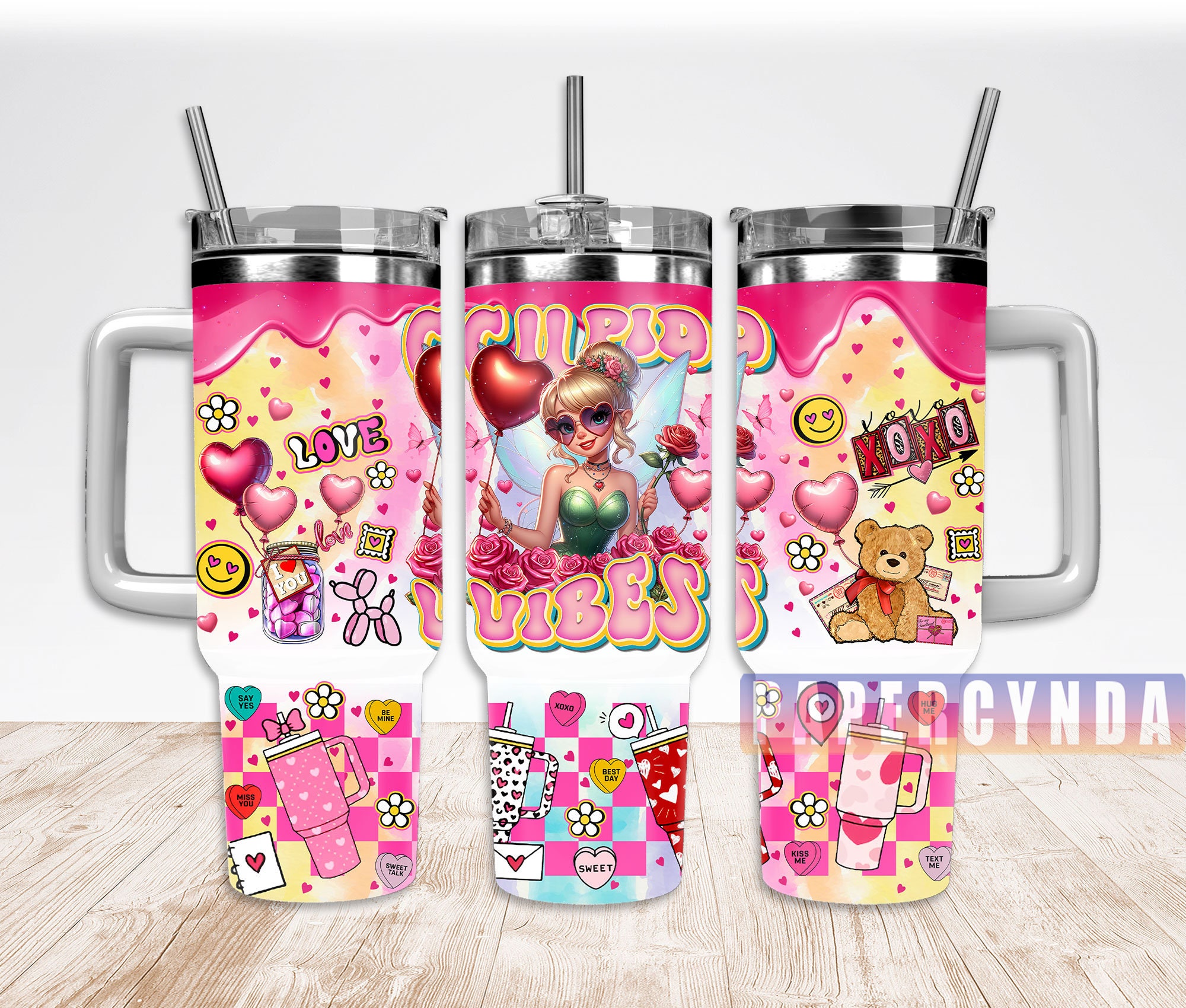 Cupid Vibes Valentine's Day Tumbler - Fun & Romantic Design with Straw