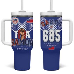 Toa Samoa Rugby Six Eight Five to The World Custom Stanley Quencher 40oz Stainless Steel Tumbler With Handle - Threewoofs