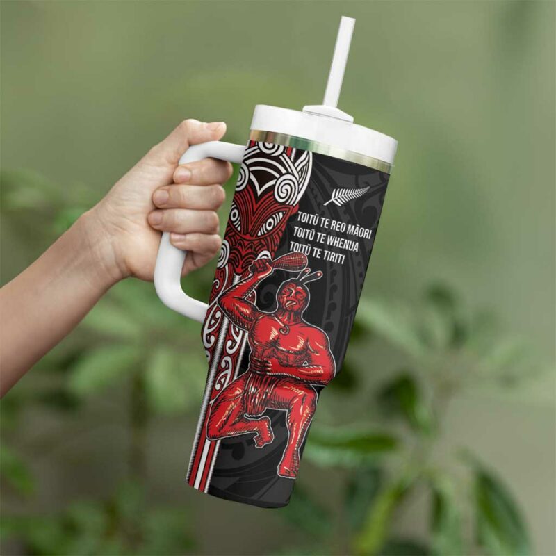 Toitu Te Reo Maori Toitu Te Whenua Custom Stanley Quencher 40oz Stainless Steel Tumbler With Handle - Threewoofs - Image 3