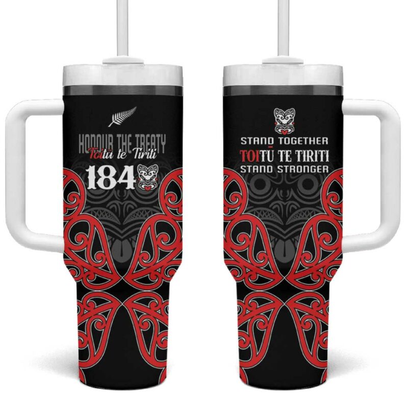 Toitu Te Tiriti 1840 Aotearoa Stand Together Stand Stronger Custom Stanley Quencher 40oz Stainless Steel Tumbler With Handle - Threewoofs - Image 2