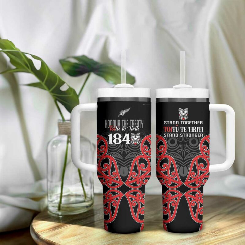Toitu Te Tiriti 1840 Aotearoa Stand Together Stand Stronger Custom Stanley Quencher 40oz Stainless Steel Tumbler With Handle - Threewoofs - Image 9