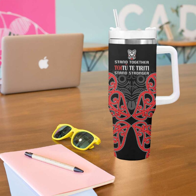 Toitu Te Tiriti 1840 Aotearoa Stand Together Stand Stronger Custom Stanley Quencher 40oz Stainless Steel Tumbler With Handle - Threewoofs - Image 5