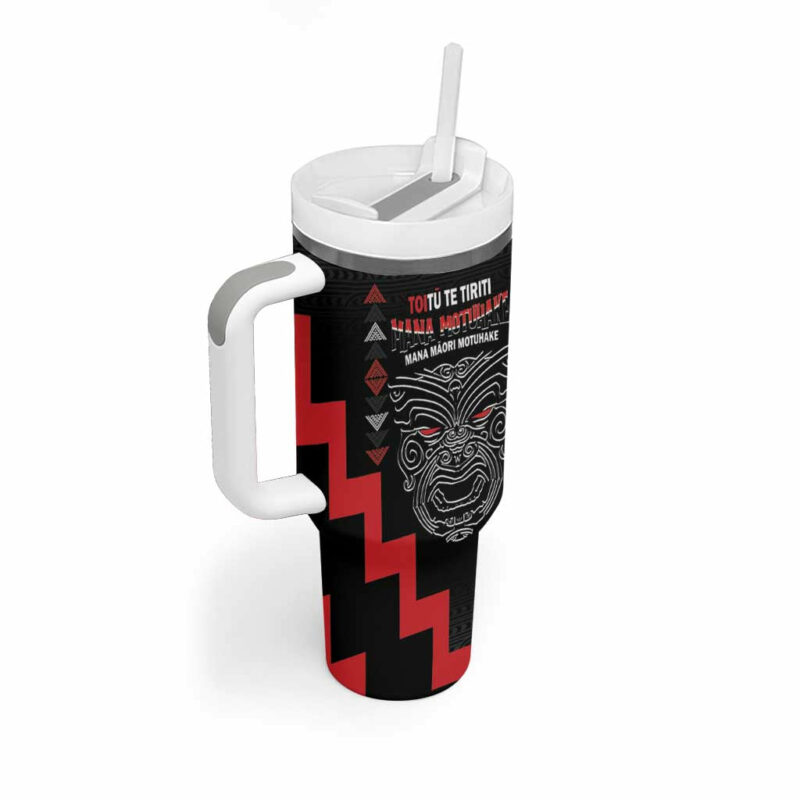 Toitu Te Tiriti Mana Maori Motuhake Aotearoa Haka Face Mix Poutama Art Custom Stanley Quencher 40oz Stainless Steel Tumbler With Handle - Threewoofs - Image 3