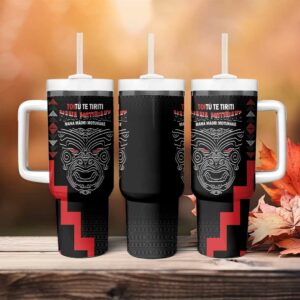 Toitu Te Tiriti Mana Maori Motuhake Aotearoa Haka Face Mix Poutama Art Custom Stanley Quencher 40oz Stainless Steel Tumbler With Handle - Threewoofs