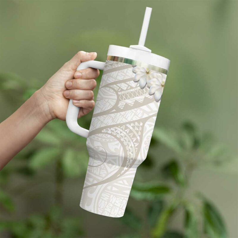Tokelau Gardenia Thunbergia Polynesian Art Custom Stanley Quencher 40oz Stainless Steel Tumbler With Handle - Threewoofs - Image 3