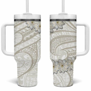 Tokelau Gardenia Thunbergia Polynesian Art Custom Stanley Quencher 40oz Stainless Steel Tumbler With Handle - Threewoofs