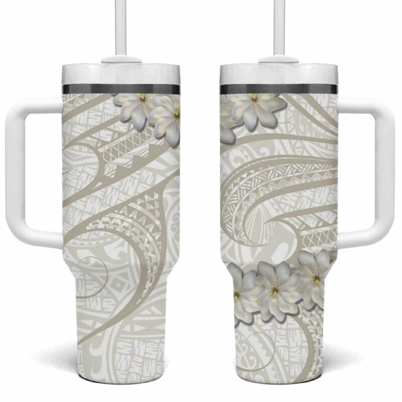 Tokelau Gardenia Thunbergia Polynesian Art Custom Stanley Quencher 40oz Stainless Steel Tumbler With Handle - Threewoofs
