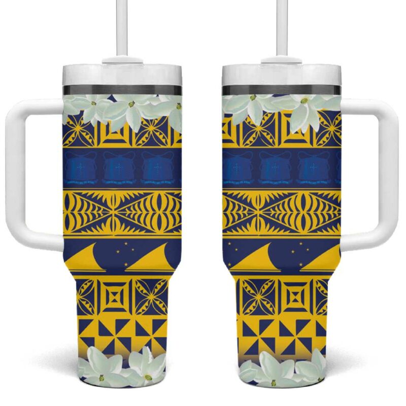 Tokelau Language Week Tokelauan Tuluma With Gardenia Thunbergia Custom Stanley Quencher 40oz Stainless Steel Tumbler With Handle - Threewoofs