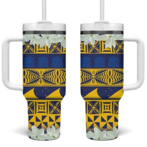 Tokelau Language Week Tokelauan Tuluma With Gardenia Thunbergia Custom Stanley Quencher 40oz Stainless Steel Tumbler With Handle - Threewoofs