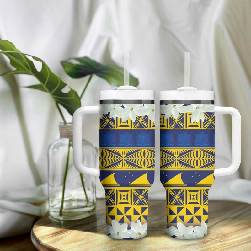 Tokelau Language Week Tokelauan Tuluma With Gardenia Thunbergia Custom Stanley Quencher 40oz Stainless Steel Tumbler With Handle - Threewoofs - Image 9