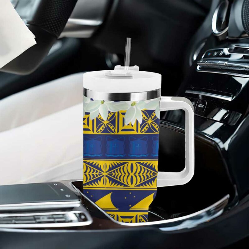 Tokelau Language Week Tokelauan Tuluma With Gardenia Thunbergia Custom Stanley Quencher 40oz Stainless Steel Tumbler With Handle - Threewoofs - Image 8