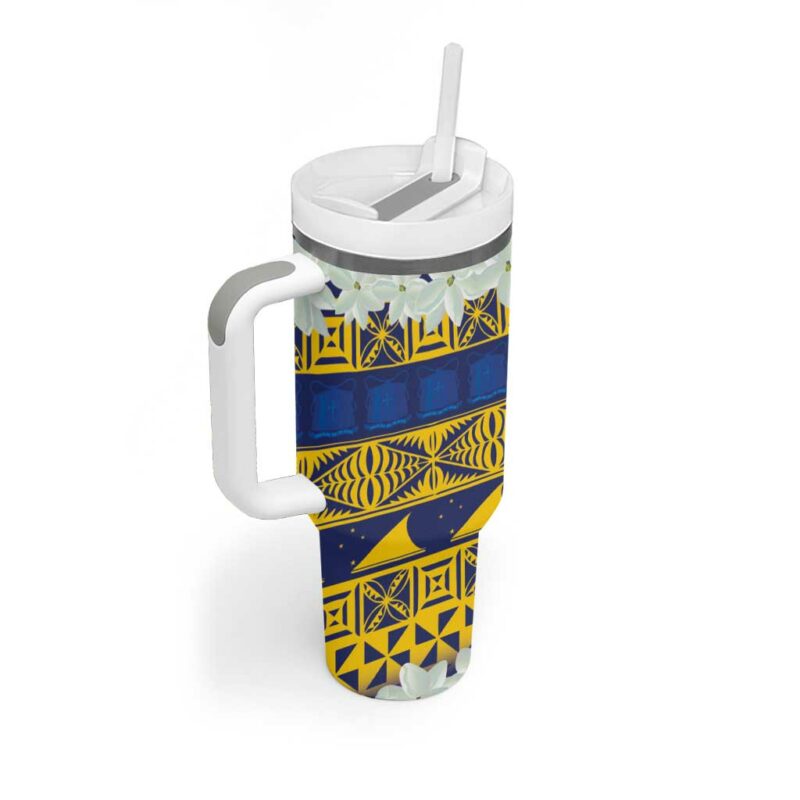 Tokelau Language Week Tokelauan Tuluma With Gardenia Thunbergia Custom Stanley Quencher 40oz Stainless Steel Tumbler With Handle - Threewoofs - Image 2