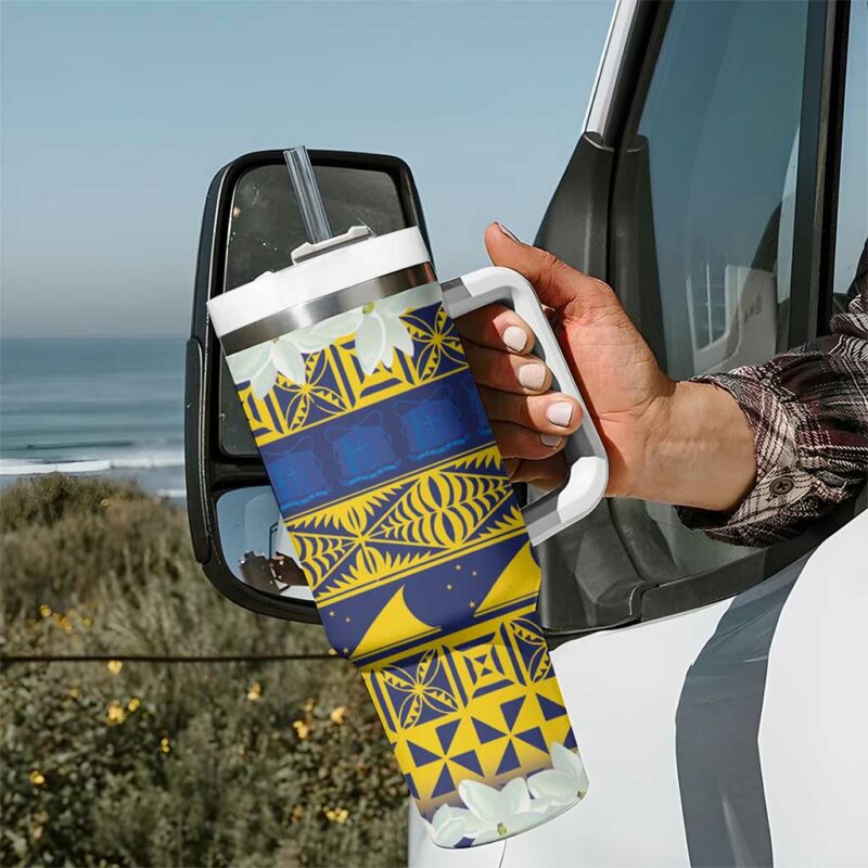 Tokelau Language Week Tokelauan Tuluma With Gardenia Thunbergia Custom Stanley Quencher 40oz Stainless Steel Tumbler With Handle - Threewoofs - Image 7