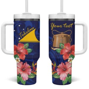 Tokelau Tropical Hibiscus With Polynesian Plumeria Tattoo Custom Stanley Quencher 40oz Stainless Steel Tumbler With Handle - Threewoofs