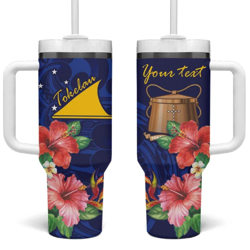 Tokelau Tropical Hibiscus With Polynesian Plumeria Tattoo Custom Stanley Quencher 40oz Stainless Steel Tumbler With Handle - Threewoofs