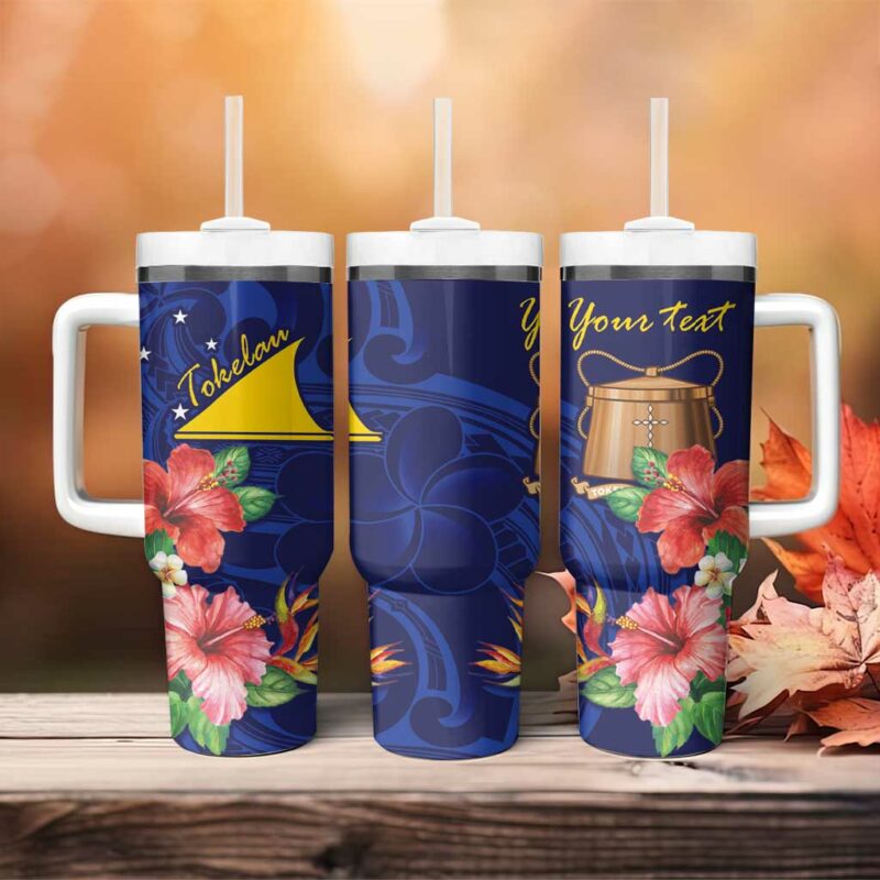 Tokelau Tropical Hibiscus With Polynesian Plumeria Tattoo Custom Stanley Quencher 40oz Stainless Steel Tumbler With Handle - Threewoofs - Image 4