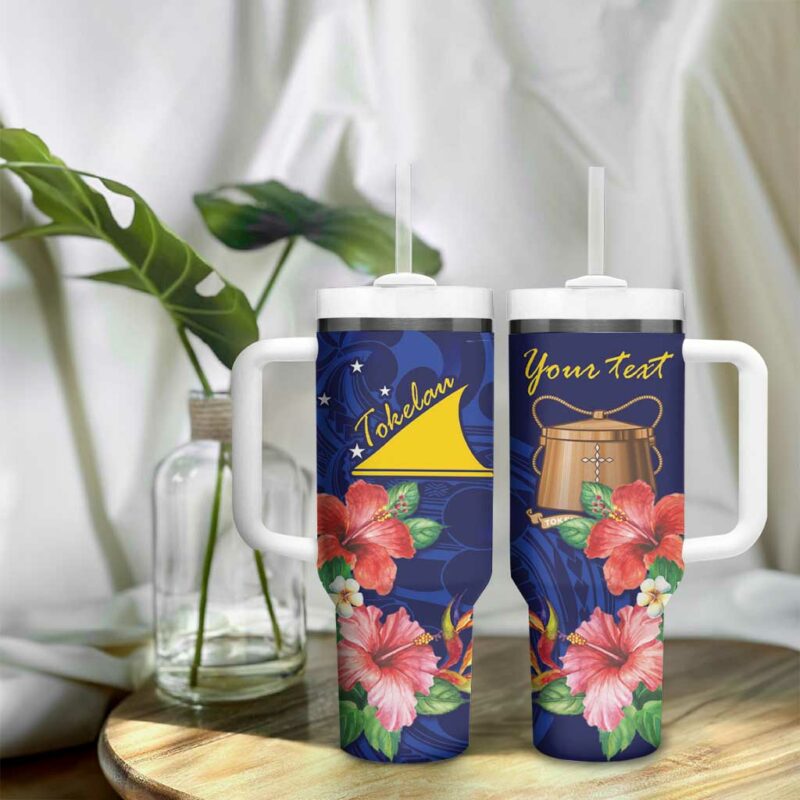 Tokelau Tropical Hibiscus With Polynesian Plumeria Tattoo Custom Stanley Quencher 40oz Stainless Steel Tumbler With Handle - Threewoofs - Image 9