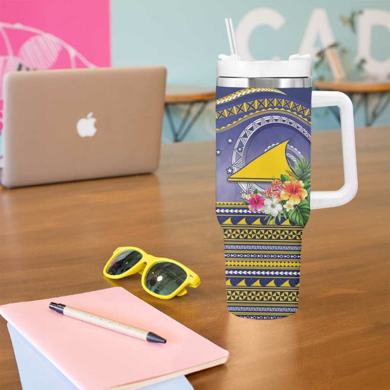Tokelau Tuluma Polynesian Tropical Flowers Custom Stanley Quencher 40oz Stainless Steel Tumbler With Handle - Threewoofs - Image 5