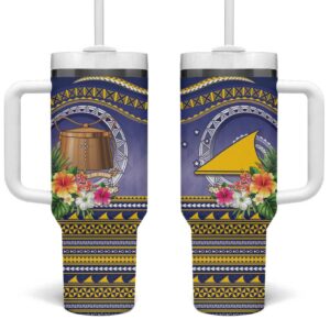 Tokelau Tuluma Polynesian Tropical Flowers Custom Stanley Quencher 40oz Stainless Steel Tumbler With Handle - Threewoofs