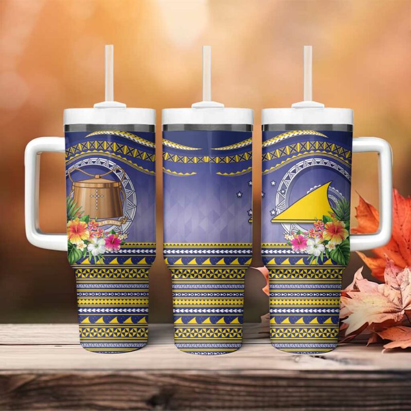 Tokelau Tuluma Polynesian Tropical Flowers Custom Stanley Quencher 40oz Stainless Steel Tumbler With Handle - Threewoofs - Image 4