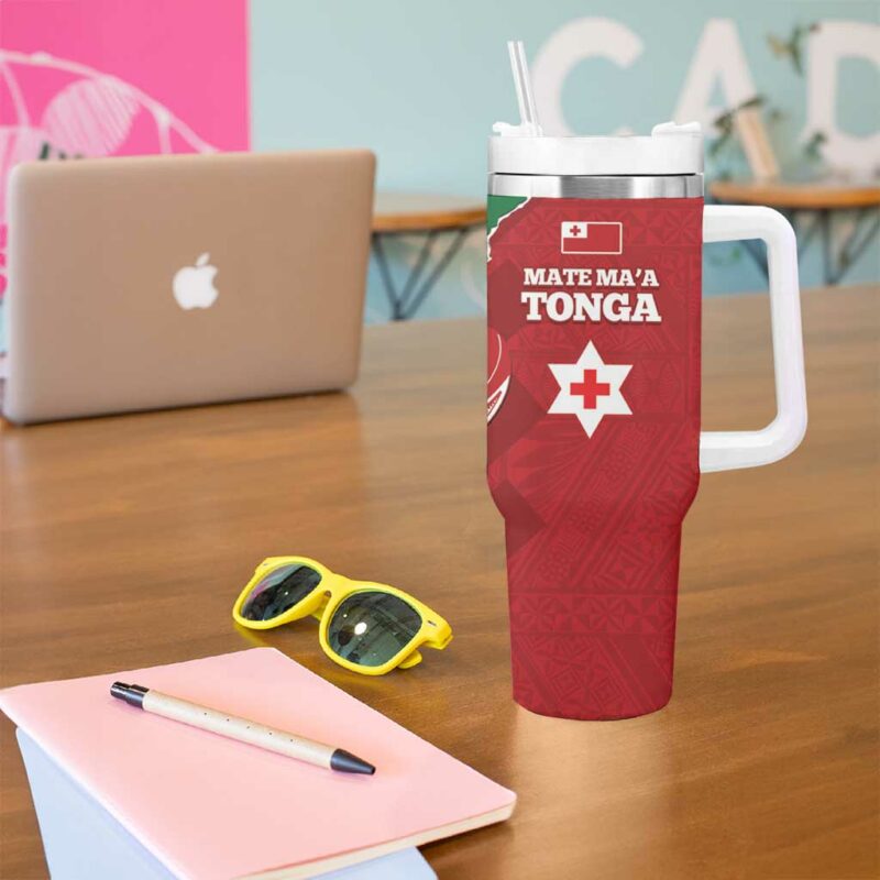 Tonga And Australia Rugby Mate Maa Tongan Ngatu Mix Kangaroos Aboriginal Custom Stanley Quencher 40oz Stainless Steel Tumbler With Handle - Threewoofs - Image 5