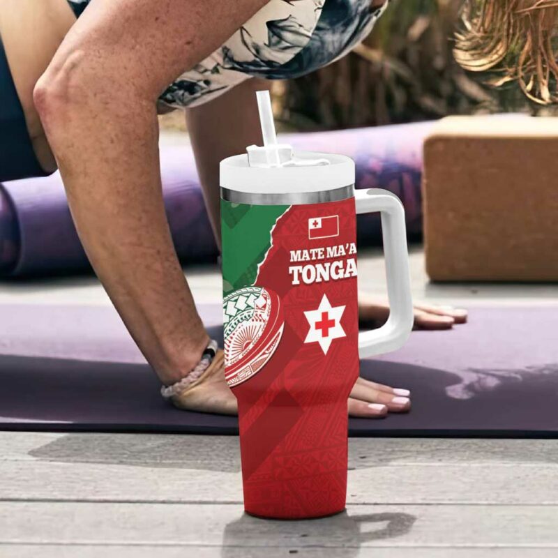 Tonga And Australia Rugby Mate Maa Tongan Ngatu Mix Kangaroos Aboriginal Custom Stanley Quencher 40oz Stainless Steel Tumbler With Handle - Threewoofs - Image 6