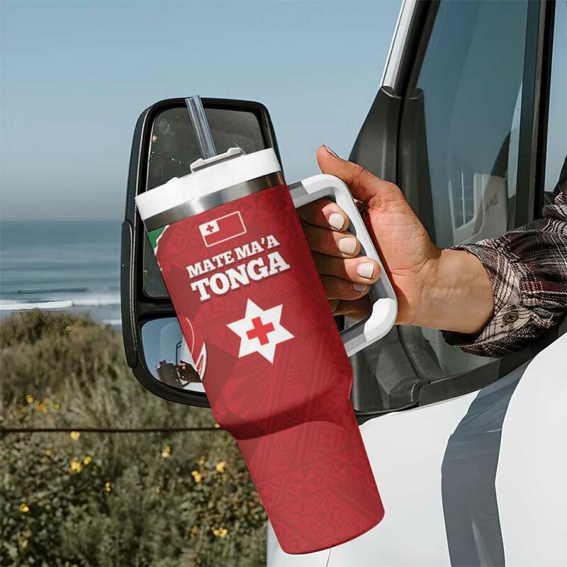 Tonga And Australia Rugby Mate Maa Tongan Ngatu Mix Kangaroos Aboriginal Custom Stanley Quencher 40oz Stainless Steel Tumbler With Handle - Threewoofs - Image 7