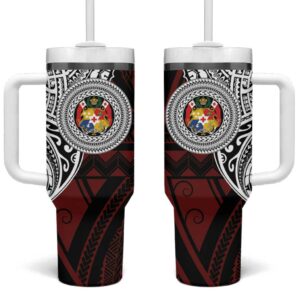 Tonga Constitution Day 1875 Polynesian Tribal Tattoo Custom Stanley Quencher 40oz Stainless Steel Tumbler With Handle - Threewoofs