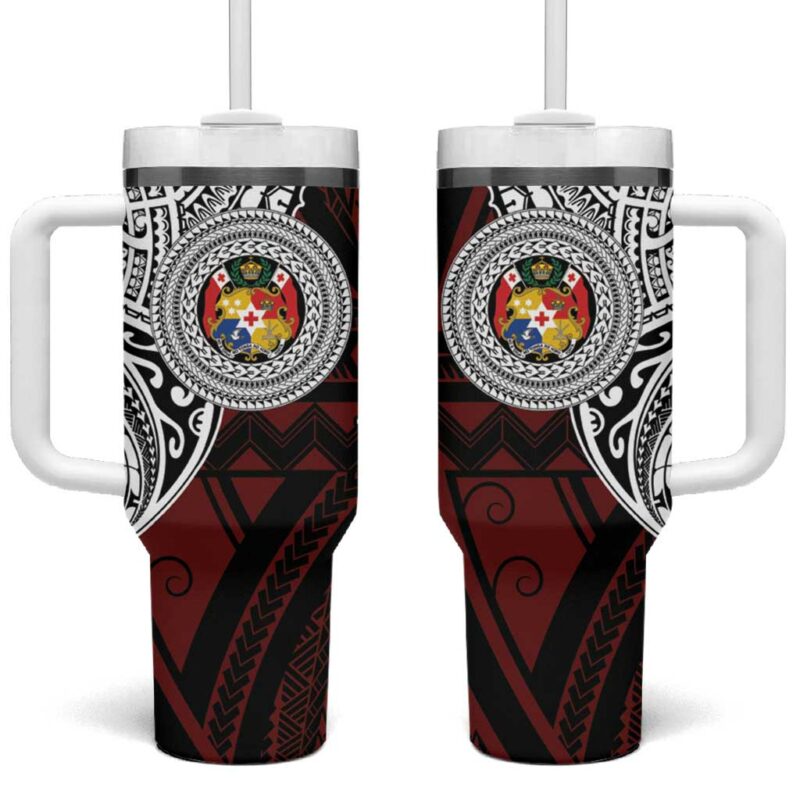 Tonga Constitution Day 1875 Polynesian Tribal Tattoo Custom Stanley Quencher 40oz Stainless Steel Tumbler With Handle - Threewoofs