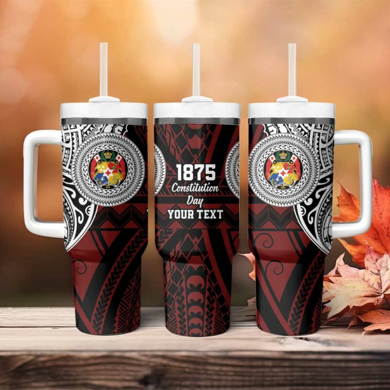 Tonga Constitution Day 1875 Polynesian Tribal Tattoo Custom Stanley Quencher 40oz Stainless Steel Tumbler With Handle - Threewoofs - Image 4