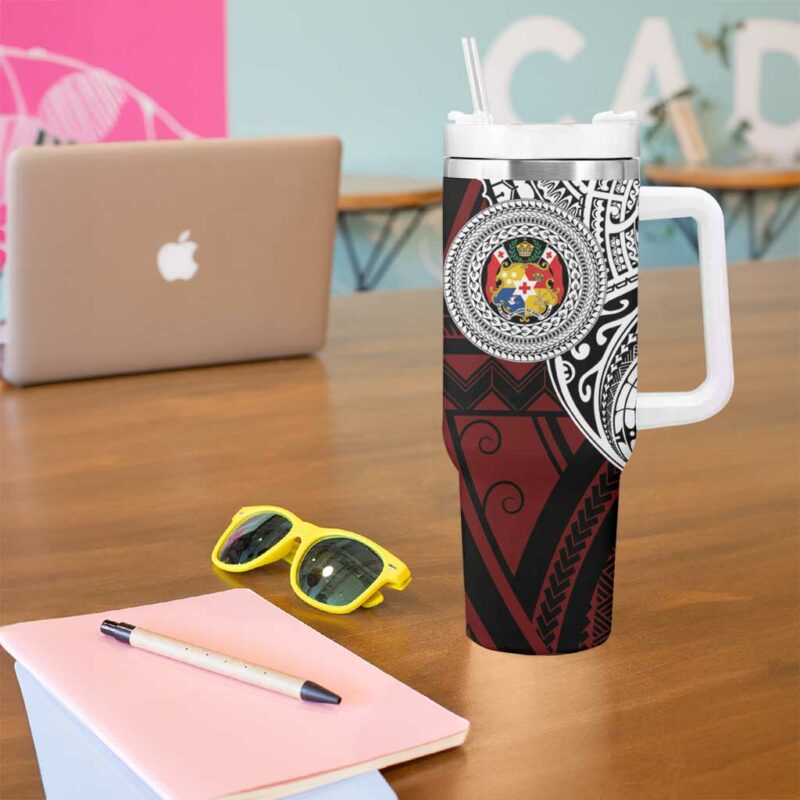 Tonga Constitution Day 1875 Polynesian Tribal Tattoo Custom Stanley Quencher 40oz Stainless Steel Tumbler With Handle - Threewoofs - Image 5