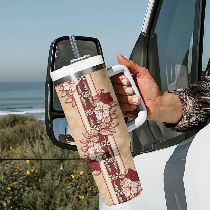 Tonga Language Week Hibiscus Tongan Ngatu Custom Stanley Quencher 40oz Stainless Steel Tumbler With Handle - Threewoofs - Image 7