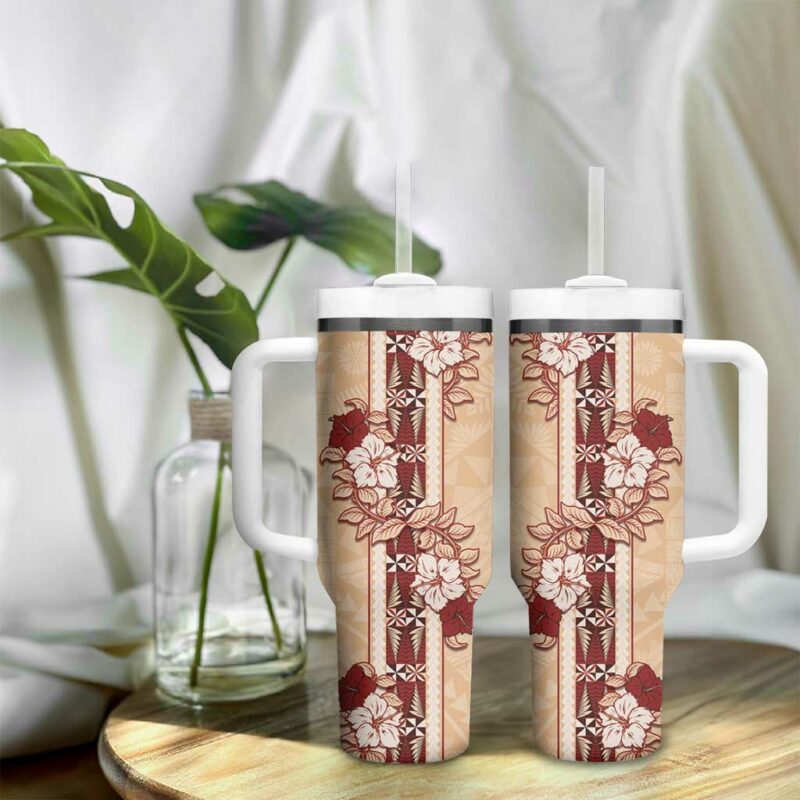 Tonga Language Week Hibiscus Tongan Ngatu Custom Stanley Quencher 40oz Stainless Steel Tumbler With Handle - Threewoofs - Image 9