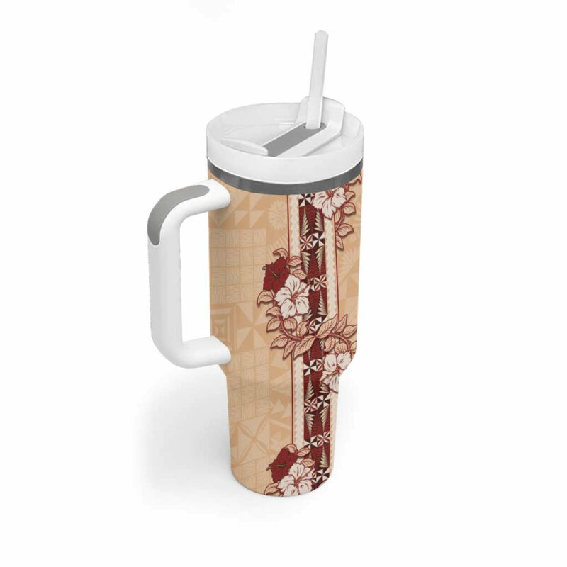 Tonga Language Week Hibiscus Tongan Ngatu Custom Stanley Quencher 40oz Stainless Steel Tumbler With Handle - Threewoofs - Image 2