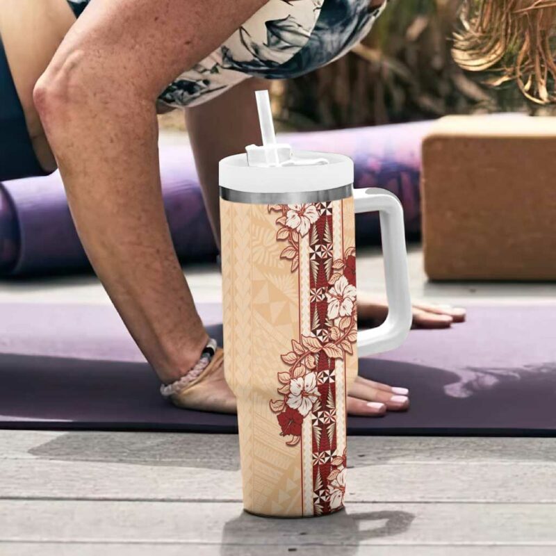 Tonga Language Week Hibiscus Tongan Ngatu Custom Stanley Quencher 40oz Stainless Steel Tumbler With Handle - Threewoofs - Image 6