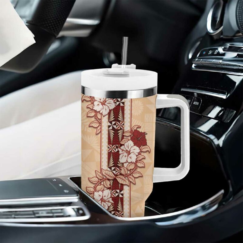 Tonga Language Week Hibiscus Tongan Ngatu Custom Stanley Quencher 40oz Stainless Steel Tumbler With Handle - Threewoofs - Image 8