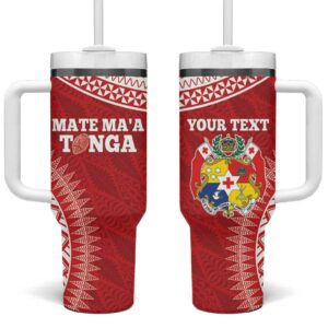 Tonga Mate Maa Go Champions Tongan Ngatu Red Custom Stanley Quencher 40oz Stainless Steel Tumbler With Handle - Threewoofs