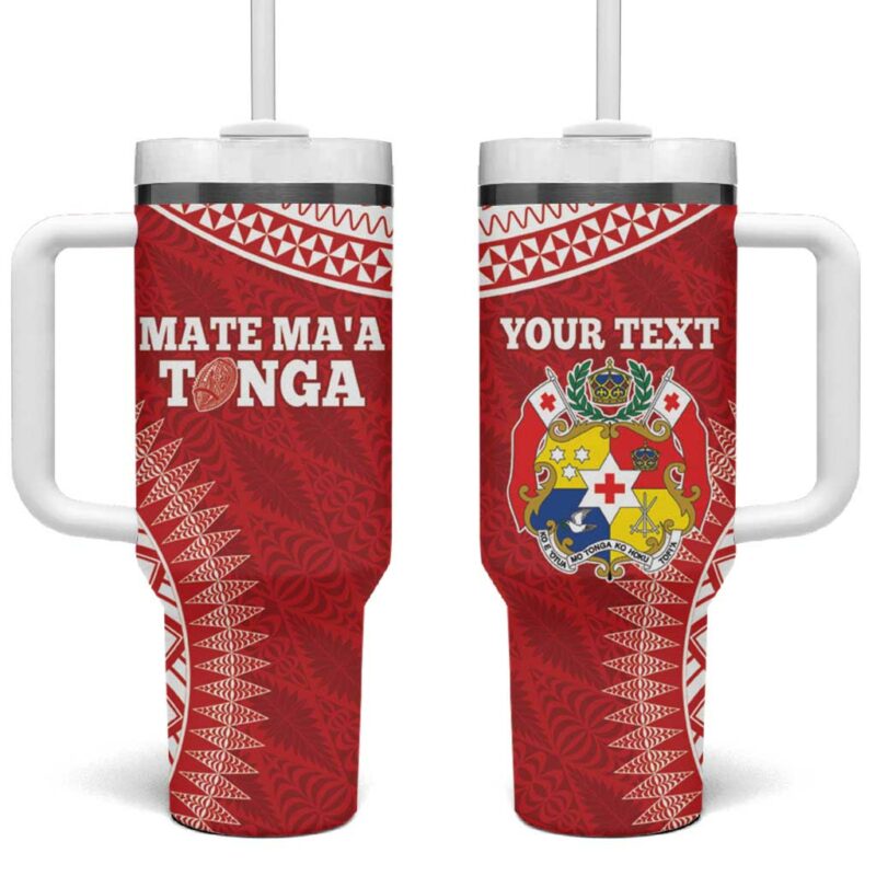 Tonga Mate Maa Go Champions Tongan Ngatu Red Custom Stanley Quencher 40oz Stainless Steel Tumbler With Handle - Threewoofs