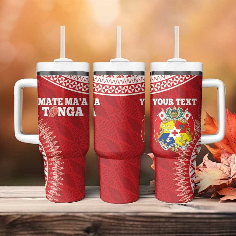 Tonga Mate Maa Go Champions Tongan Ngatu Red Custom Stanley Quencher 40oz Stainless Steel Tumbler With Handle - Threewoofs - Image 4