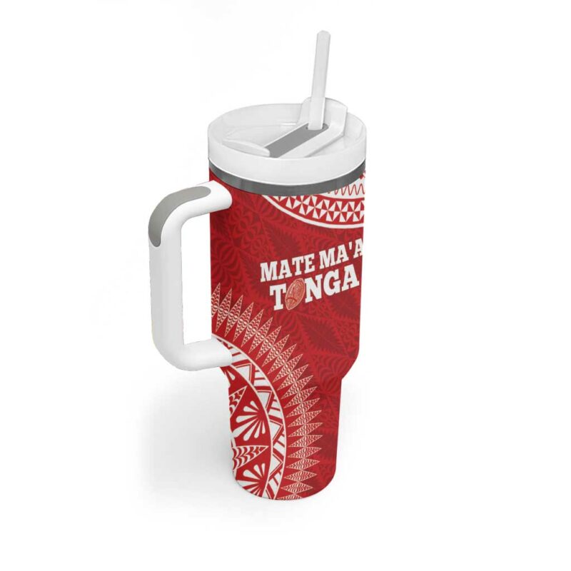 Tonga Mate Maa Go Champions Tongan Ngatu Red Custom Stanley Quencher 40oz Stainless Steel Tumbler With Handle - Threewoofs - Image 2