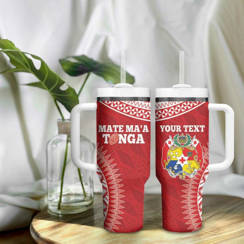 Tonga Mate Maa Go Champions Tongan Ngatu Red Custom Stanley Quencher 40oz Stainless Steel Tumbler With Handle - Threewoofs - Image 9